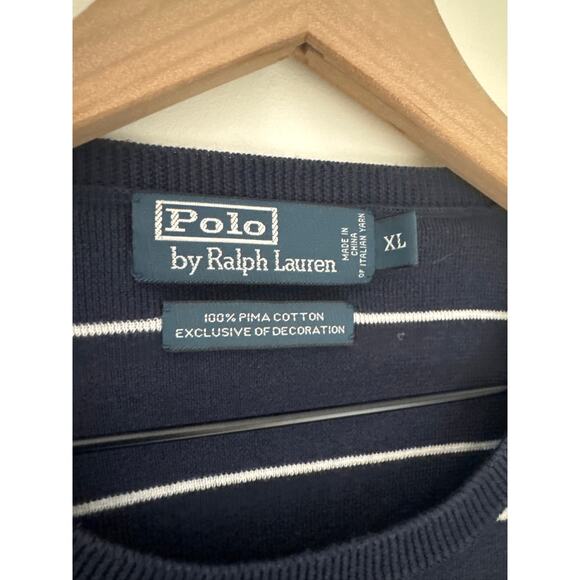 Polo Ralph Lauren VINTAGE Striped 100% Pima Cotton Sweater - Navy White XL - Picture 2 of 7